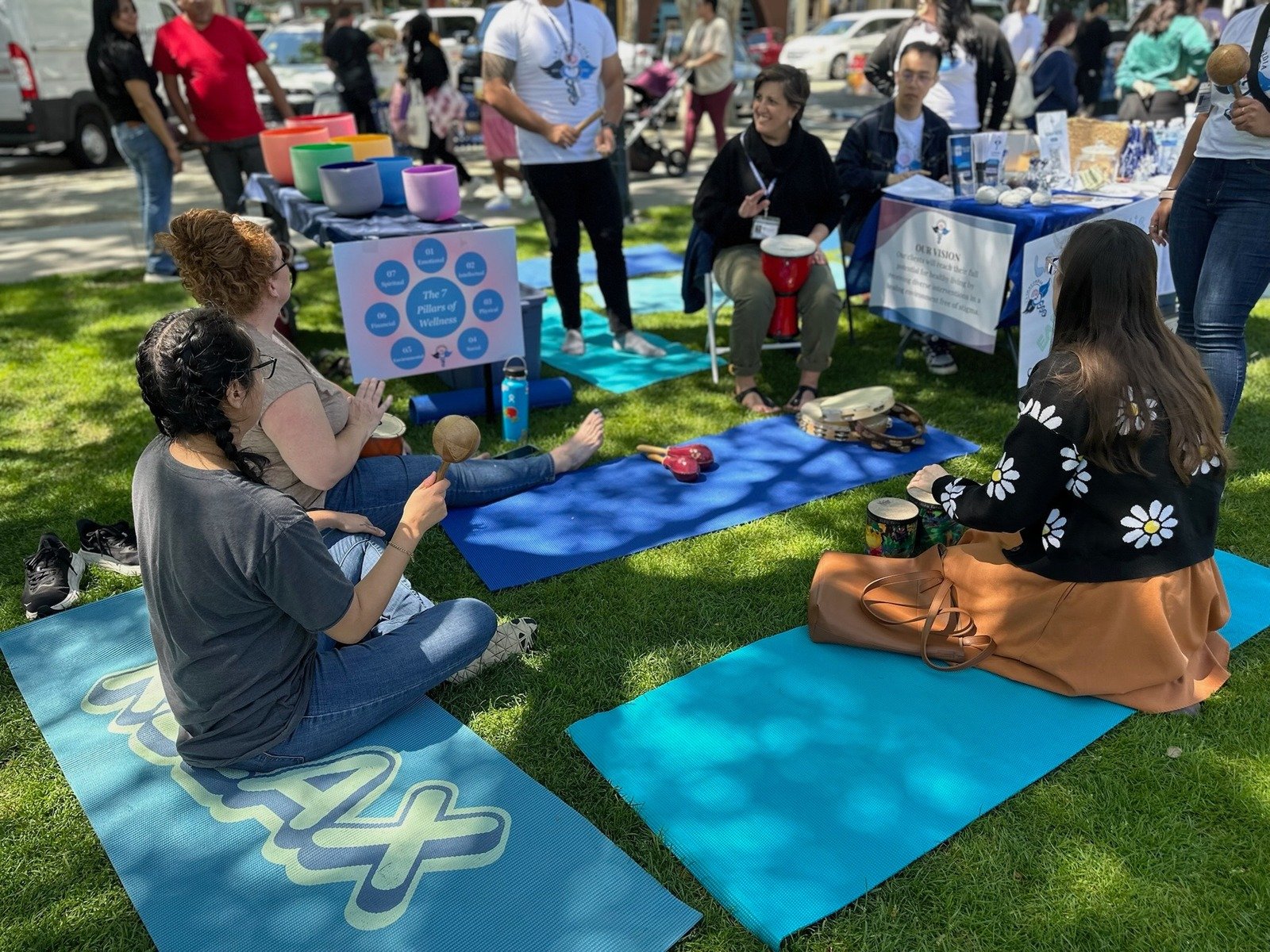La Concordia community sound bath gathering in the park